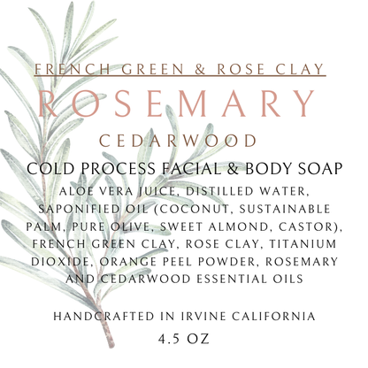 Rosemary Cedarwood Rose and Green Clay Wellness Soap